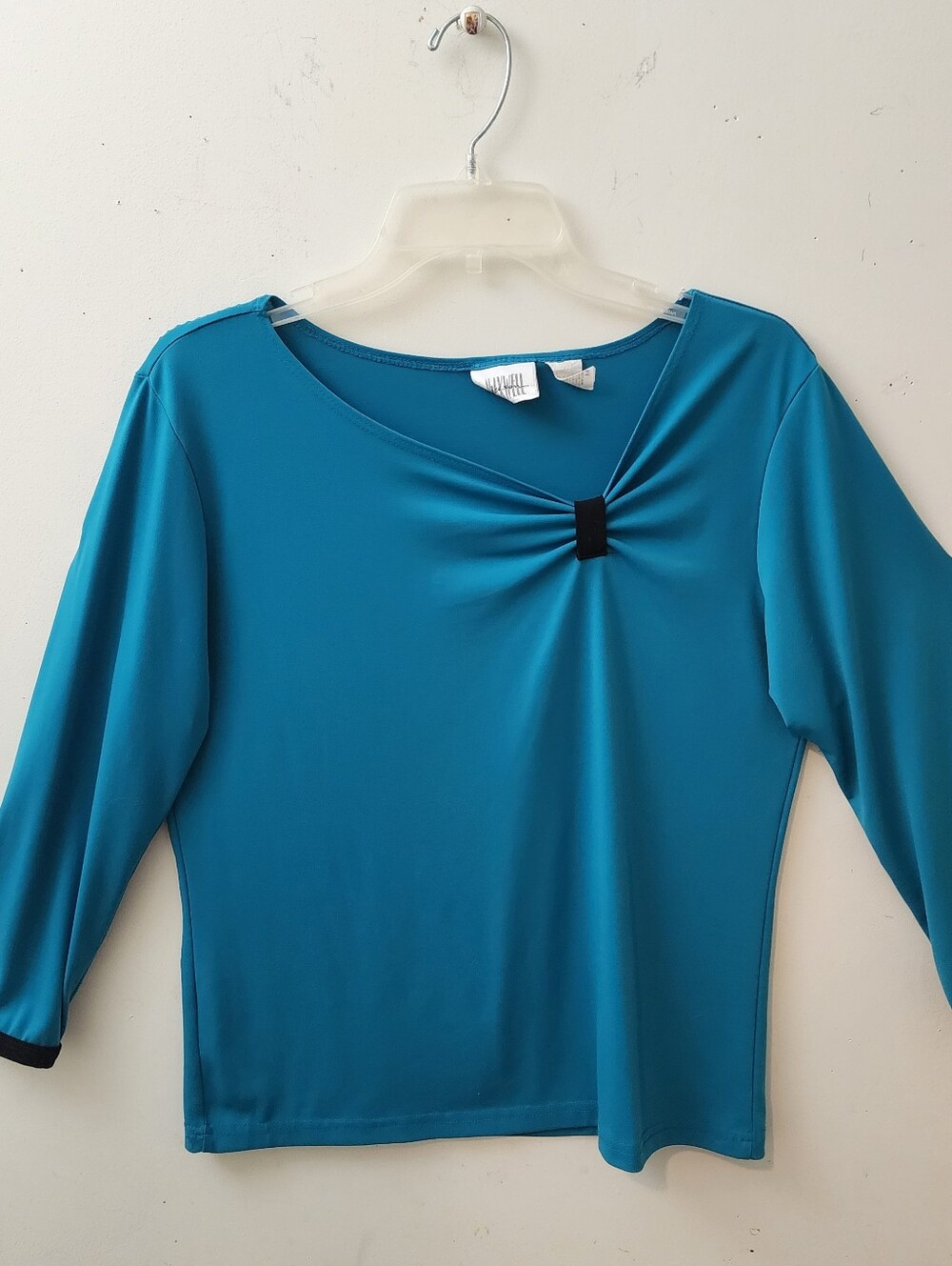 lJason Maxwell Vtg Y2k M Top Teal Asymmetrical Neckline Career Travel Classroom